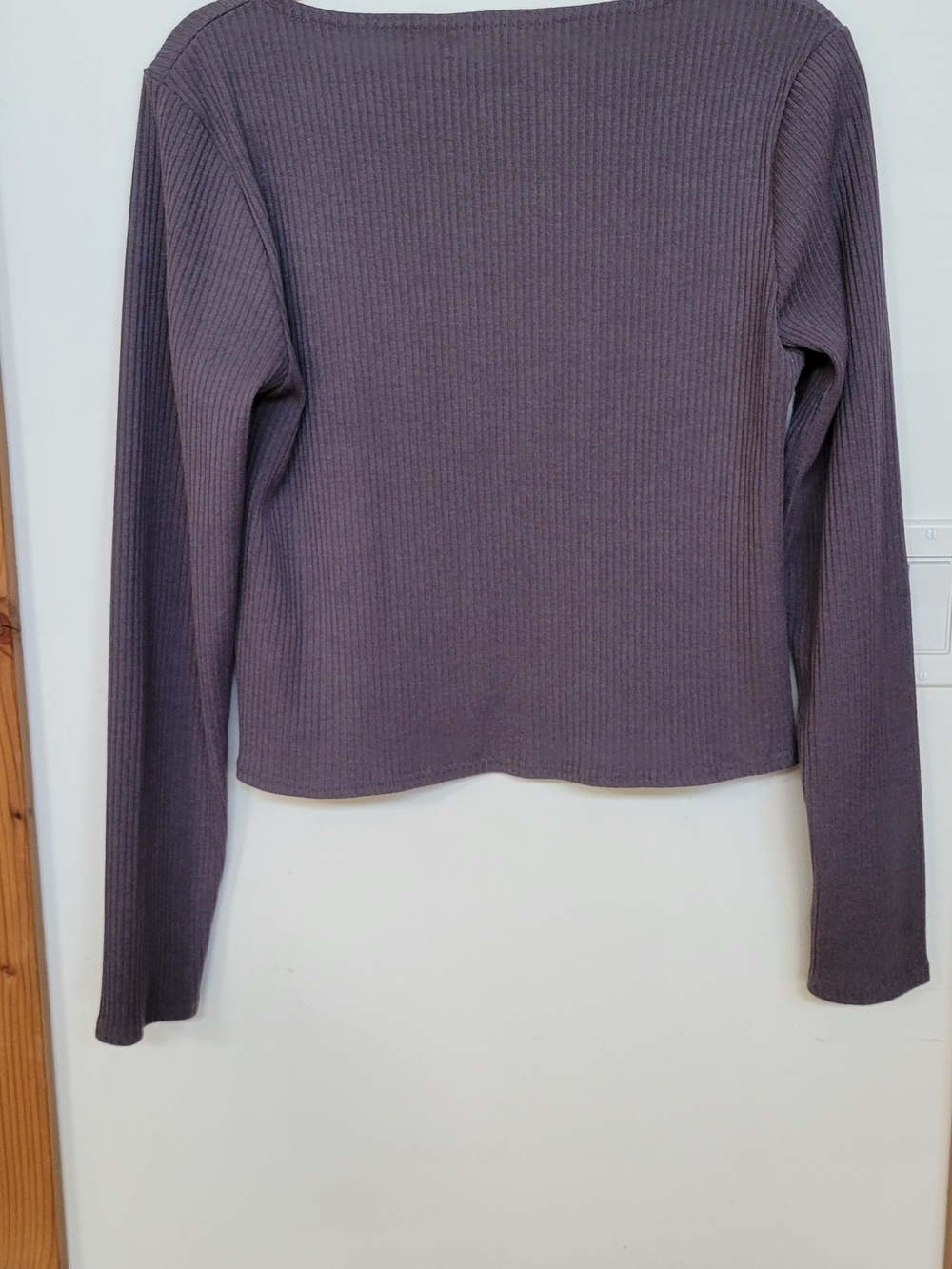 Monk & Lou Ribbed Square Neck Long Sleeve Top - Grey/Purple - Picture 2 of 3